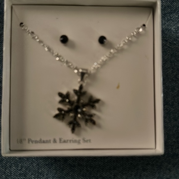 18” silver plated snowflake pendant necklace with earrings set. Never worn. - Picture 3 of 4